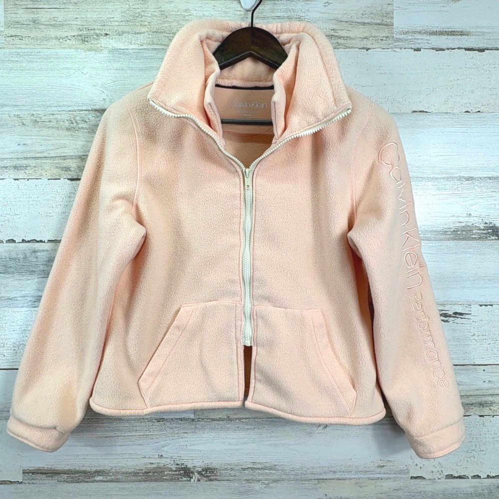 Calvin Klein Performance Peach Fleece Zip Up Crop Jacket Womens Size‎ S